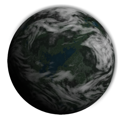 This alpine planet is covered with snow peaked mountains, green valleys, lakes, and terrestrial clouds.