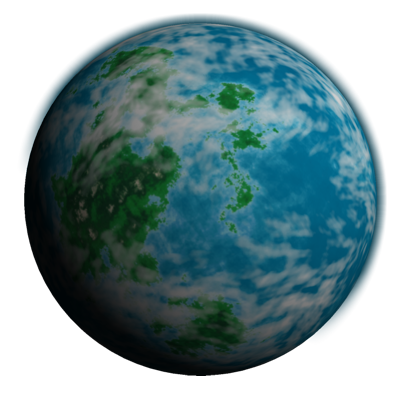 Tropical planet of blue oceans and jungled lands